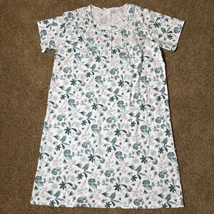 Keyocean Nightgown Short Sleeve 100% Cotton White/Green Size XL Sleepwear Lounge